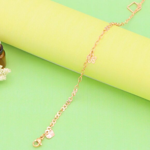 "Rose Gold Charm Anklet with Floral, Leaf & Square Link Accents, XPAL1045 - Picture 2 of 12